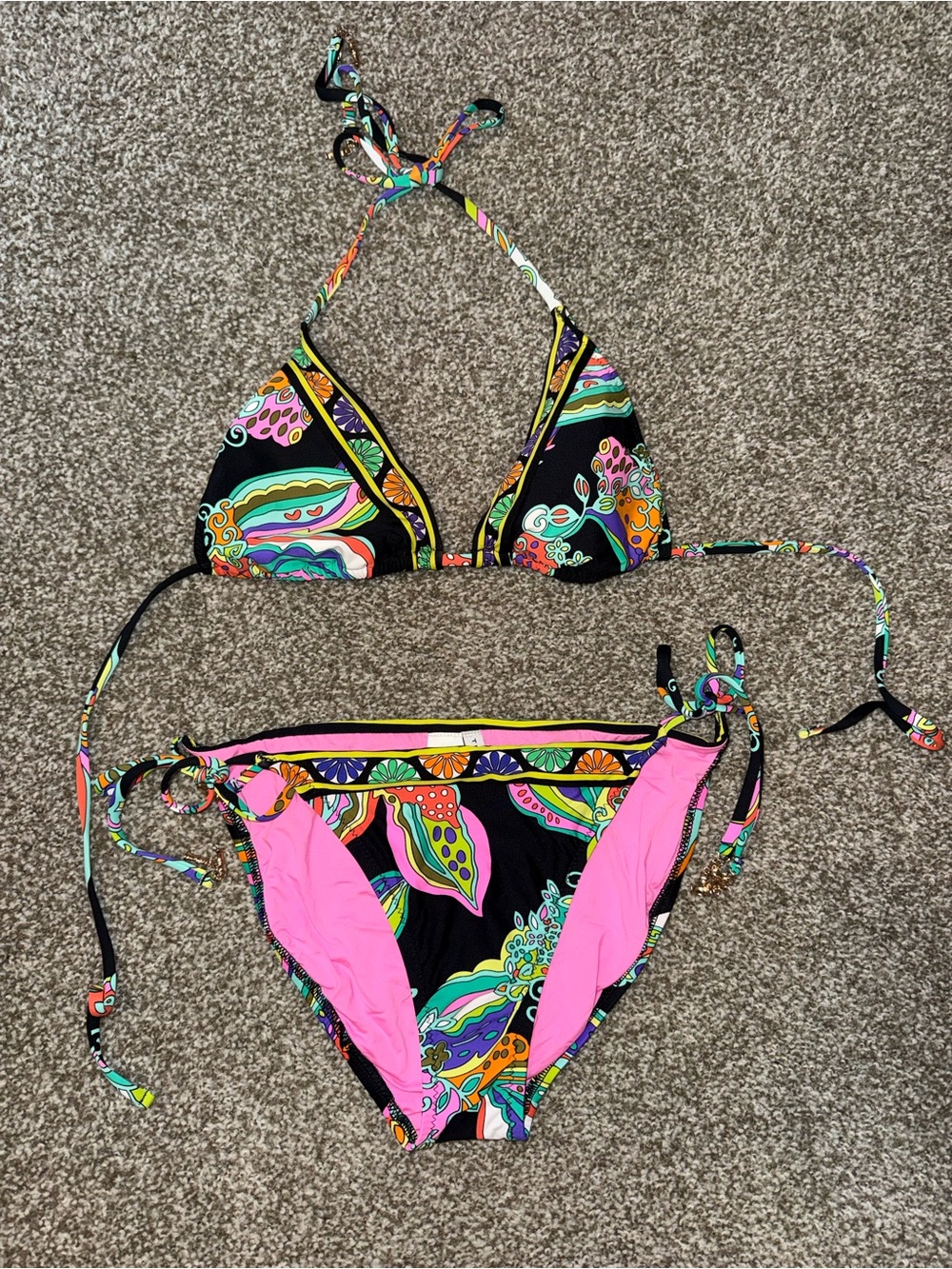 Trina Turk Black Bikini with Hot Pink & Multicolor Paisley Size 10